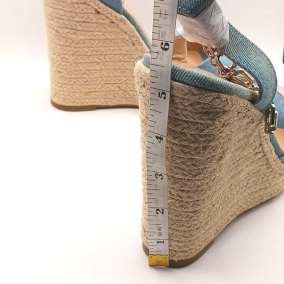 NEW Thalia Sodi Caden Chain Wedges Espadrilles in Denim Ombre Fabric, Size 8.5 - Picture 8 of 9